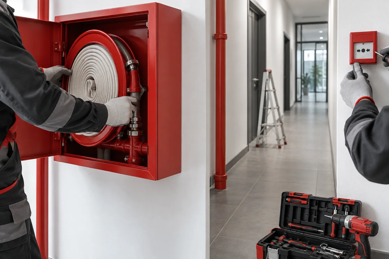 Yangın dolabı ve alarm ekipmanlarının saha kurulumu